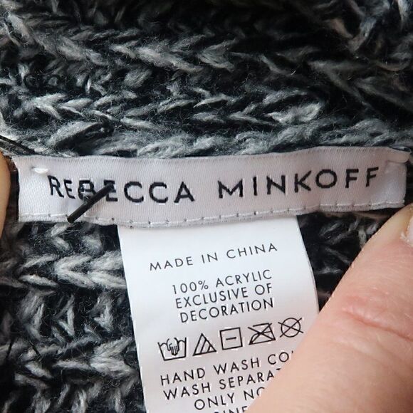 REBECCA MINKOFF BLACK & WHITE WINTER POM POM BEANIE HAT - Picture 2 of 3